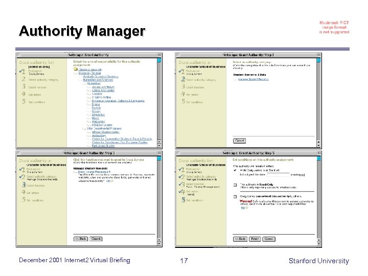 Authority Manager December 2001 Internet 2 Virtual Briefing 17 Stanford University 