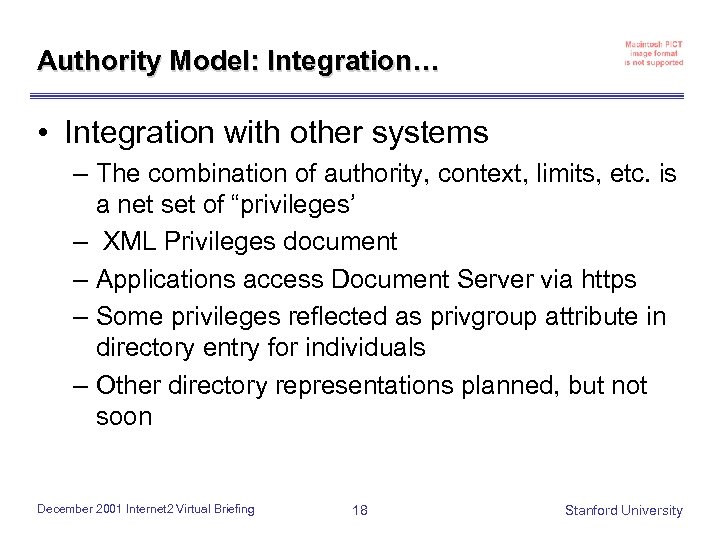 Authority Model: Integration… • Integration with other systems – The combination of authority, context,