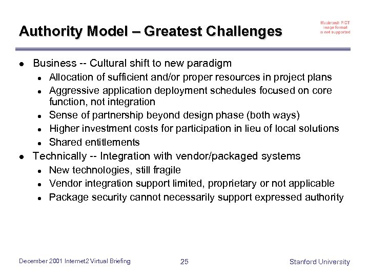 Authority Model – Greatest Challenges l l Business -- Cultural shift to new paradigm