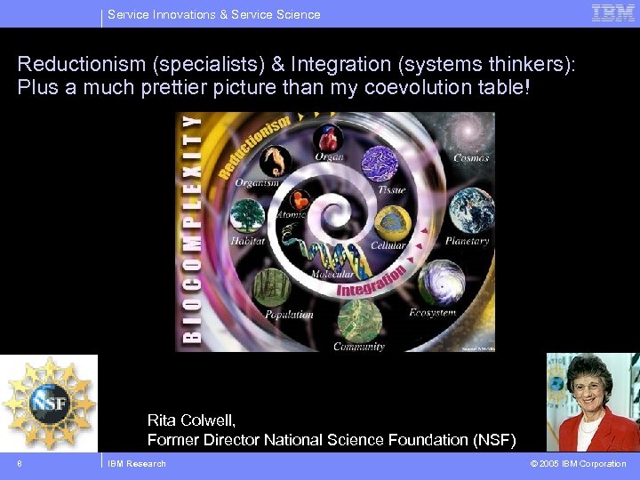 Service Innovations & Service Science Reductionism (specialists) & Integration (systems thinkers): Plus a much