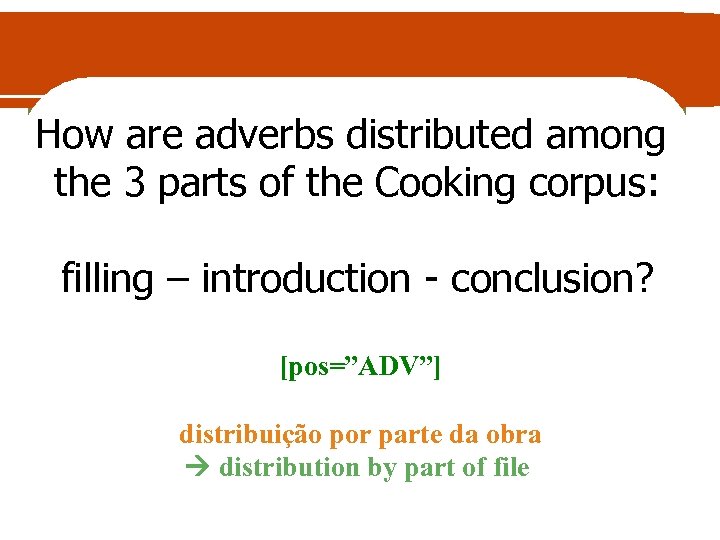 How are adverbs distributed among the 3 parts of the Cooking corpus: filling –