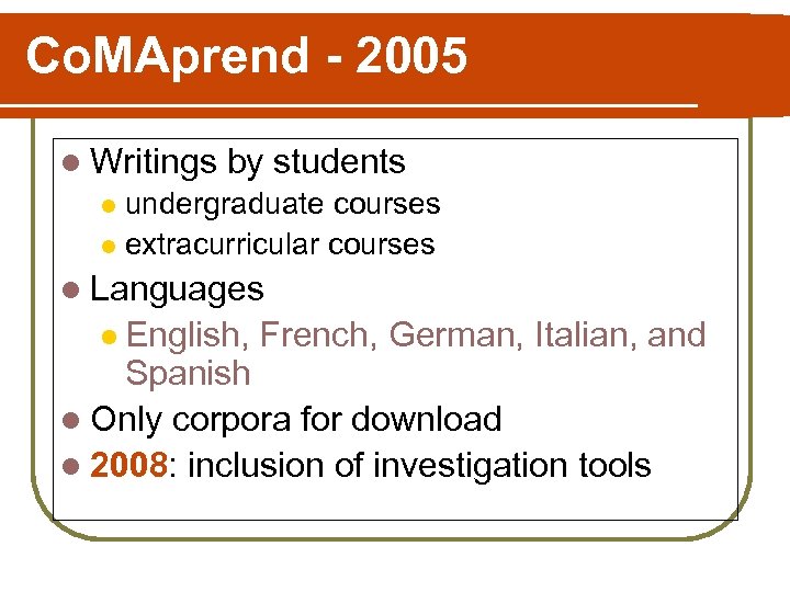 Co. MAprend - 2005 l Writings by students undergraduate courses l extracurricular courses l