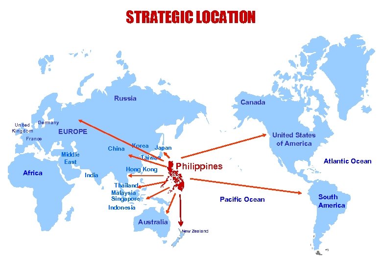 STRATEGIC LOCATION Russia Canada Germany United Kingdom EUROPE United States of America France China