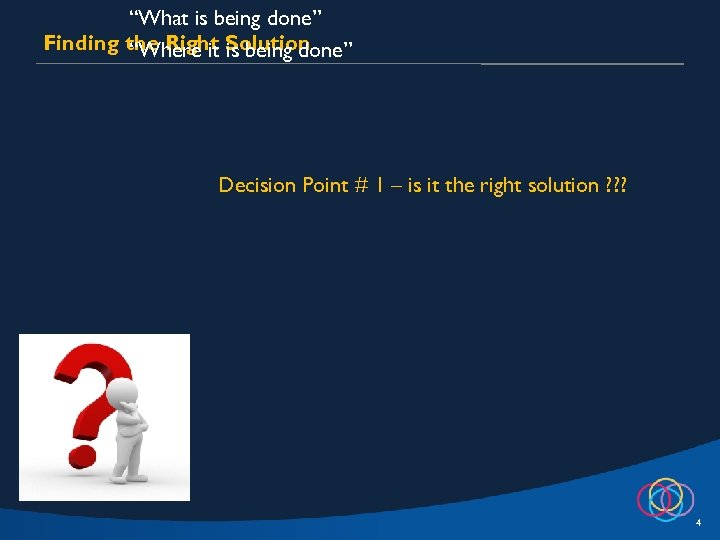 “What is being done” Finding the Right Solution “Where it is being done” Decision