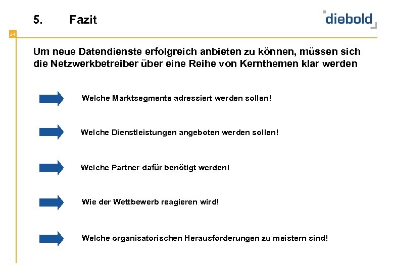 5. Fazit 24 Um neue Datendienste erfolgreich anbieten zu können, müssen sich die Netzwerkbetreiber