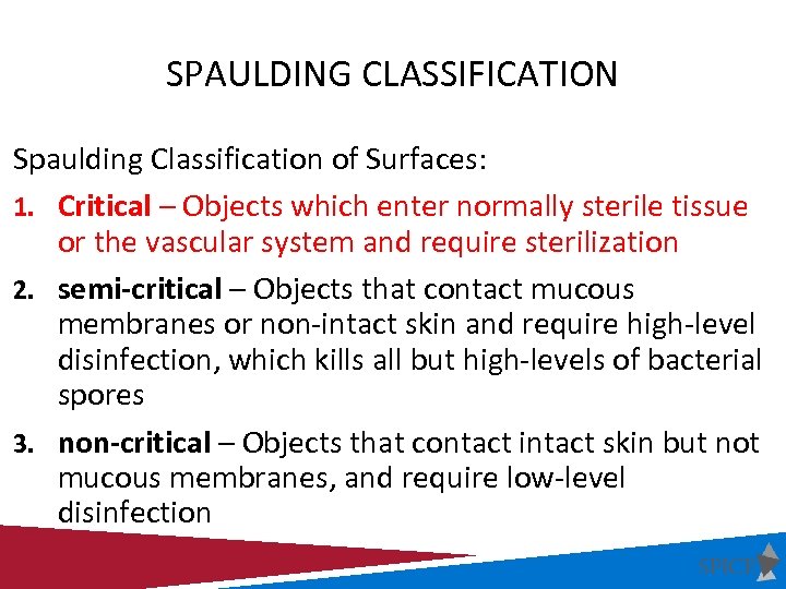 Spaulding Classification Chart