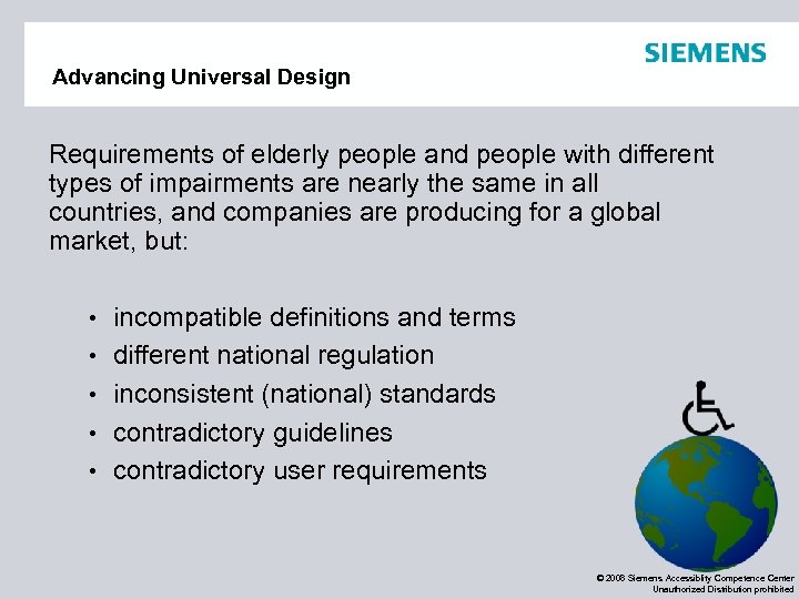 Advancing Universal Design Requirements of elderly people and people with different types of impairments