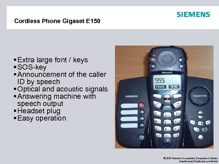 Cordless Phone Gigaset E 150 § Extra large font / keys § SOS-key §