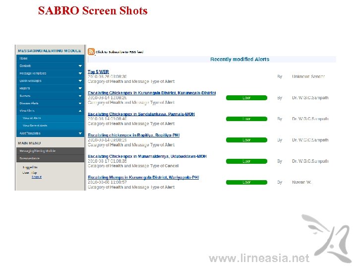 SABRO Screen Shots www. lirneasia. net 