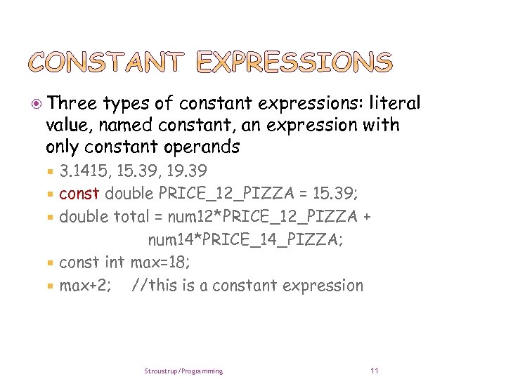  Three types of constant expressions: literal value, named constant, an expression with only