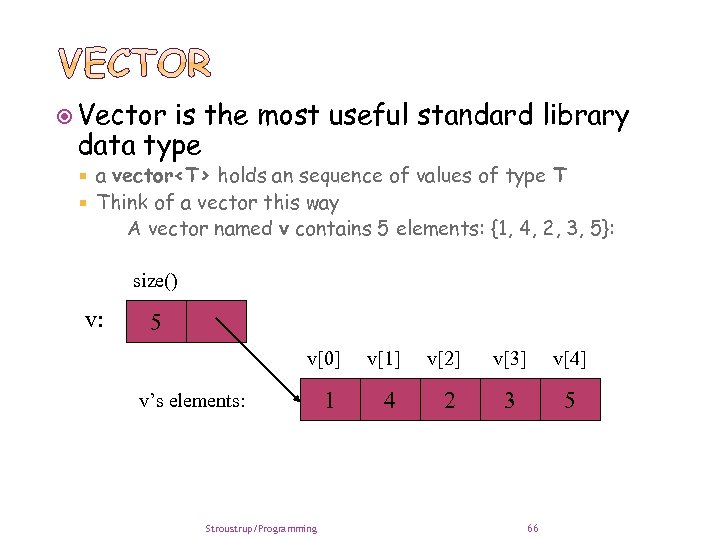  Vector is the most useful standard library data type a vector<T> holds an