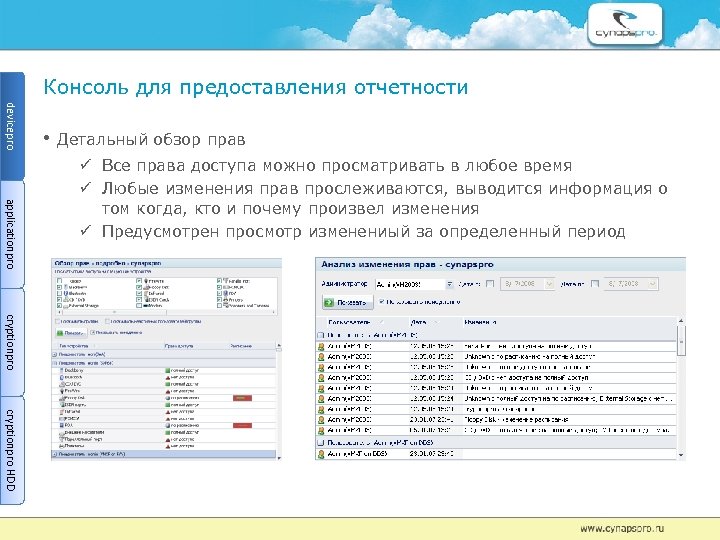 Консоль для предоставления отчетности devicepro • Детальный обзор прав applicationpro Все права доступа можно