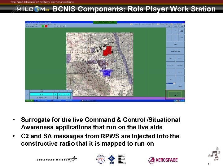 BCNIS Components: Role Player Work Station • Surrogate for the live Command & Control