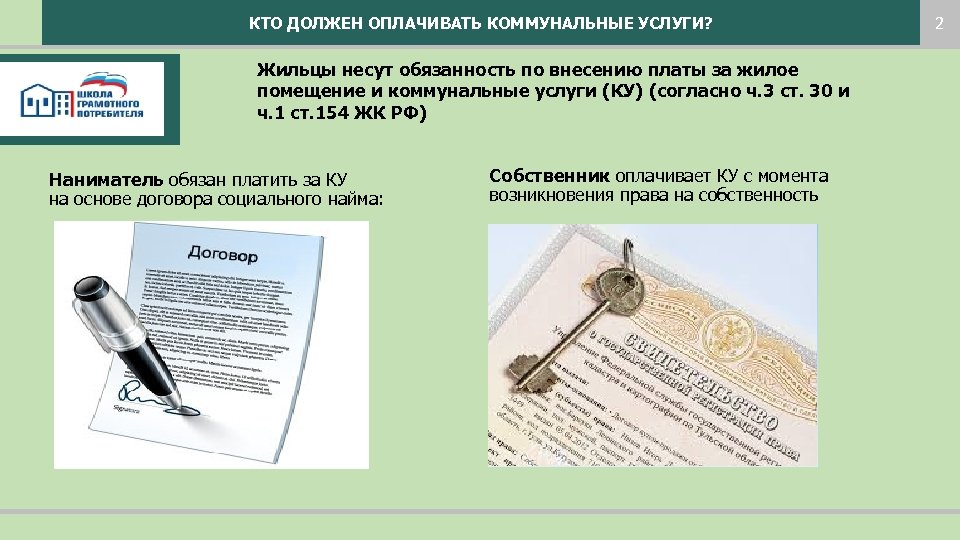 КТО ДОЛЖЕН ОПЛАЧИВАТЬ КОММУНАЛЬНЫЕ УСЛУГИ? Жильцы несут обязанность по внесению платы за жилое помещение