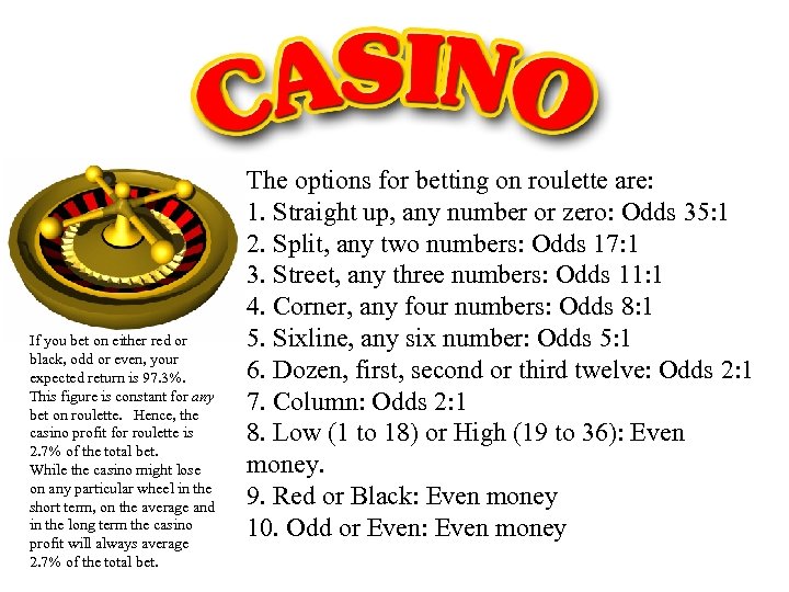 If you bet on either red or black, odd or even, your expected return