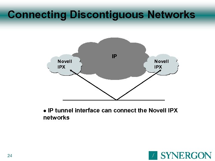 Connecting Discontiguous Networks Novell IPX IP tunnel interface can connect the Novell IPX networks