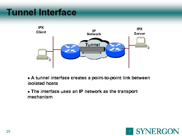 Tunnel Interface IPX Client IP Network IPX Server Tunnel A tunnel interface creates a
