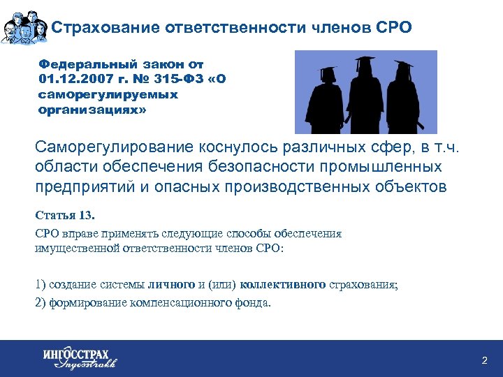Страхование ответственности членов СРО Федеральный закон от 01. 12. 2007 г. № 315 -ФЗ