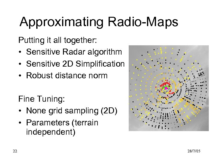 Approximating Radio-Maps Putting it all together: • Sensitive Radar algorithm • Sensitive 2 D