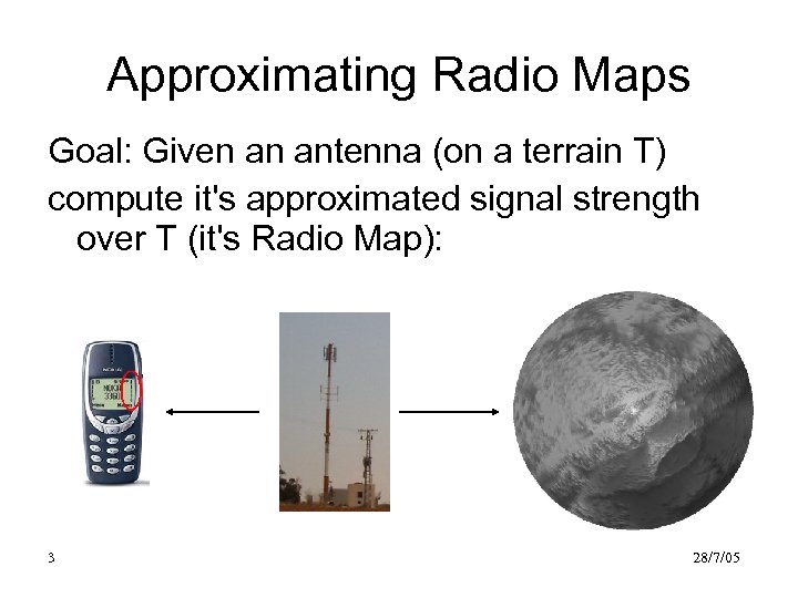 Approximating Radio Maps Goal: Given an antenna (on a terrain T) compute it's approximated
