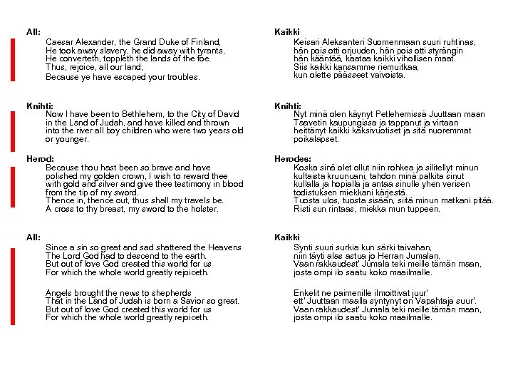 All: Caesar Alexander, the Grand Duke of Finland, He took away slavery, he did