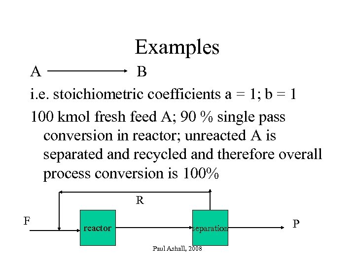 Examples A B i. e. stoichiometric coefficients a = 1; b = 1 100
