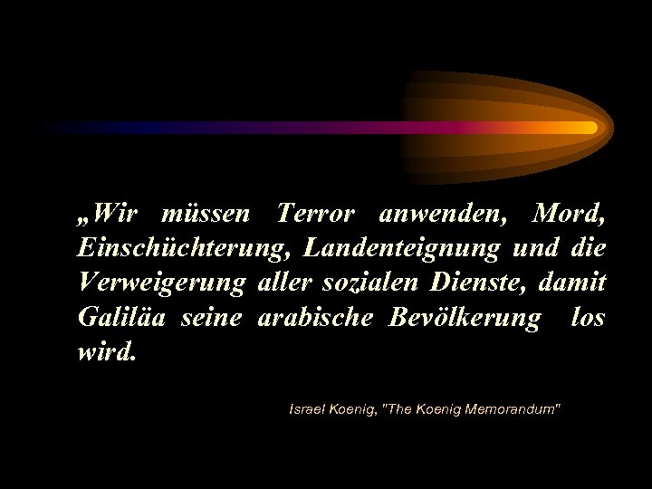 „Wir müssen Terror anwenden, Mord, Einschüchterung, Landenteignung und die Verweigerung aller sozialen Dienste, damit