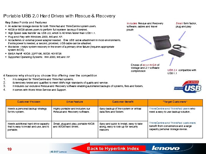 Portable USB 2. 0 Hard Drives with Rescue & Recovery Key Sales Points and