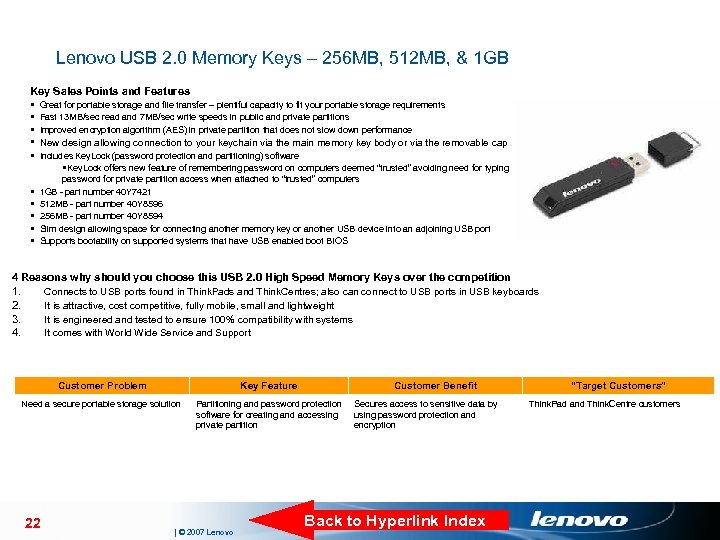 Lenovo USB 2. 0 Memory Keys – 256 MB, 512 MB, & 1 GB