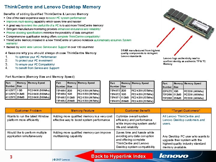 Think. Centre and Lenovo Desktop Memory Benefits of adding Qualified Think. Centre & Lenovo