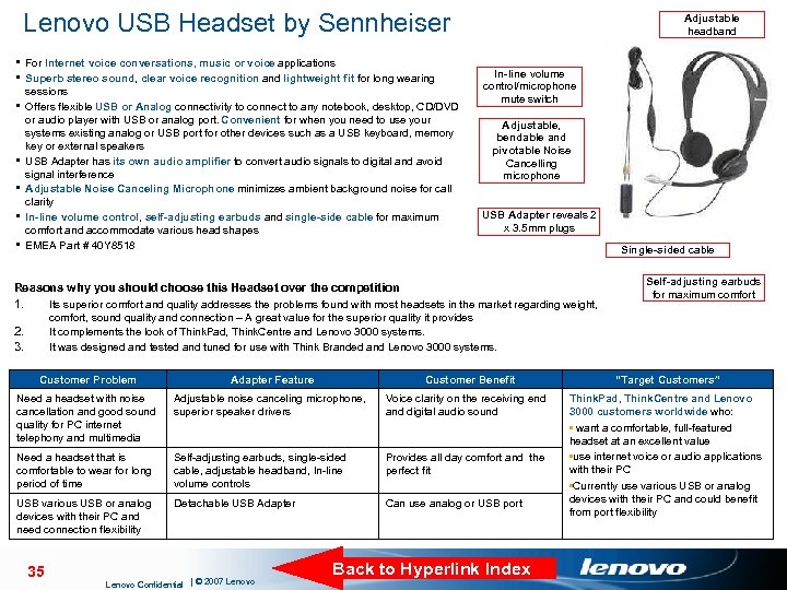 Lenovo USB Headset by Sennheiser § For Internet voice conversations, music or voice applications