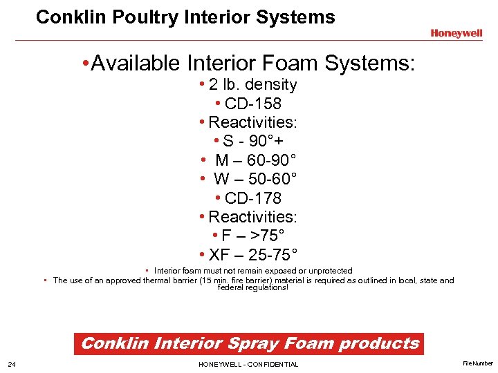 Conklin Poultry Interior Systems • Available Interior Foam Systems: • 2 lb. density •
