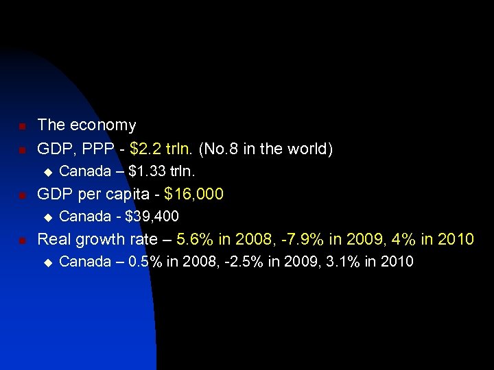 n n The economy GDP, PPP - $2. 2 trln. (No. 8 in the