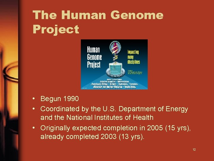 The Human Genome Project • Begun 1990 • Coordinated by the U. S. Department