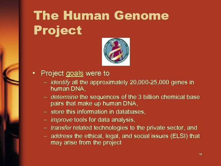 The Human Genome Project • Project goals were to – identify all the approximately