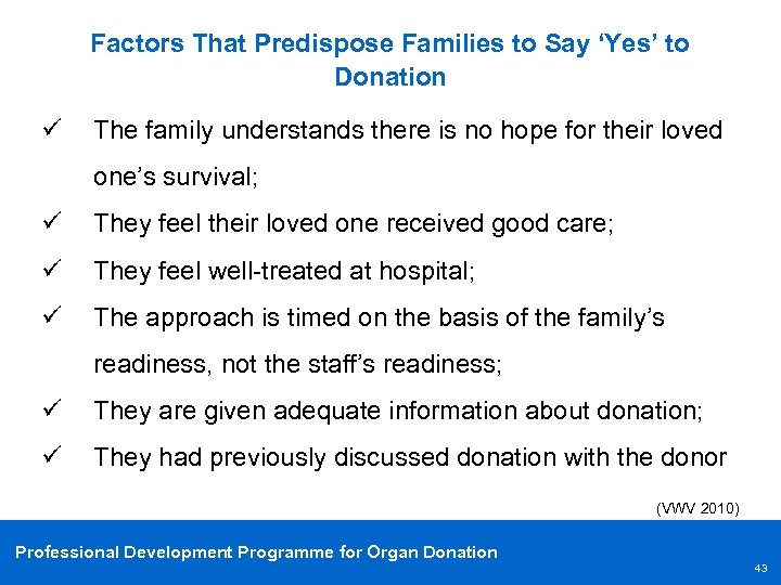 Factors That Predispose Families to Say ‘Yes’ to Donation ü The family understands there