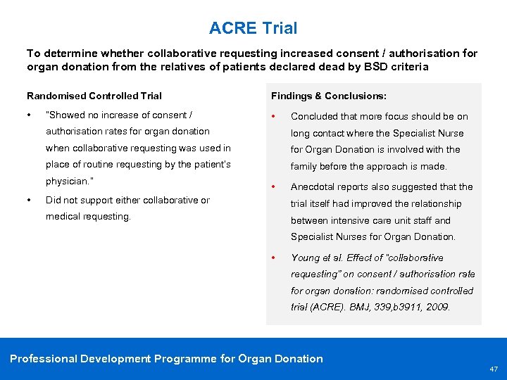 ACRE Trial To determine whether collaborative requesting increased consent / authorisation for organ donation