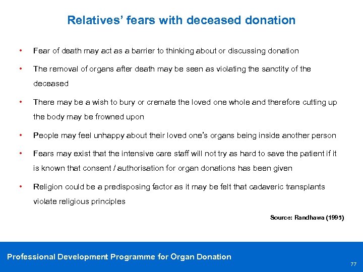 Relatives’ fears with deceased donation • Fear of death may act as a barrier