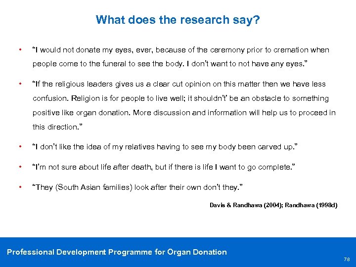 What does the research say? • “I would not donate my eyes, ever, because
