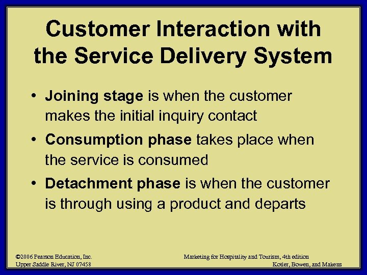 Customer Interaction with the Service Delivery System • Joining stage is when the customer