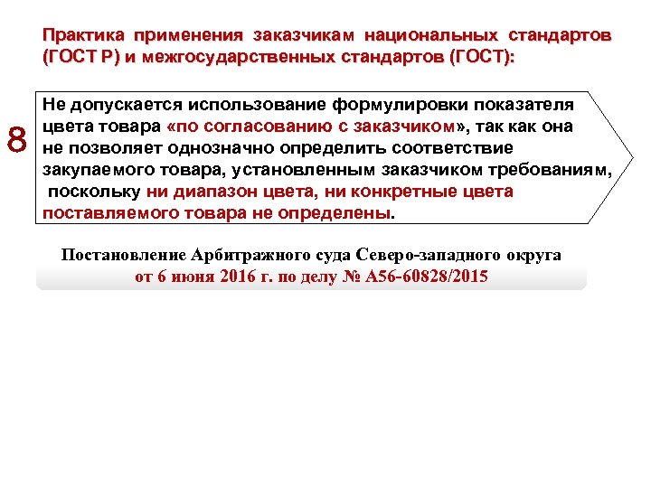 Практика применения заказчикам национальных стандартов (ГОСТ Р) и межгосударственных стандартов (ГОСТ): Не допускается использование