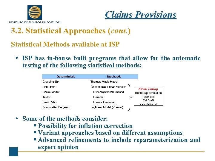 Claims Provisions 3. 2. Statistical Approaches (cont. ) Statistical Methods available at ISP •