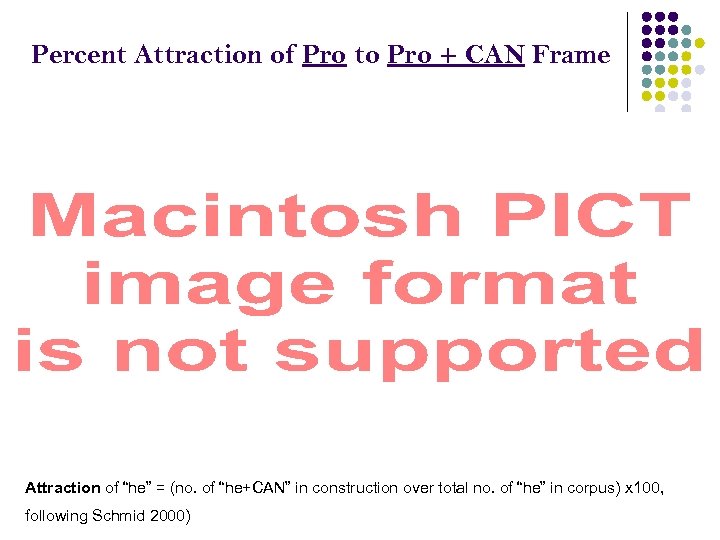 Percent Attraction of Pro to Pro + CAN Frame Attraction of “he” = (no.