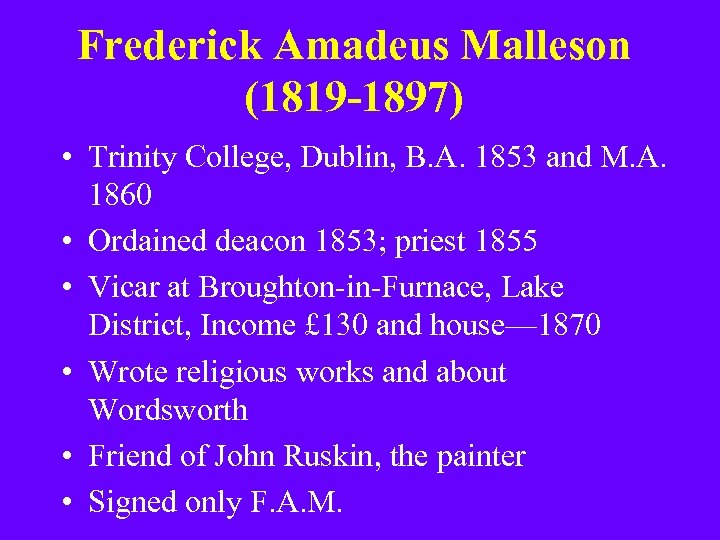 Frederick Amadeus Malleson (1819 -1897) • Trinity College, Dublin, B. A. 1853 and M.