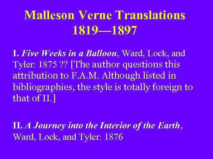 Malleson Verne Translations 1819— 1897 I. Five Weeks in a Balloon, Ward, Lock, and