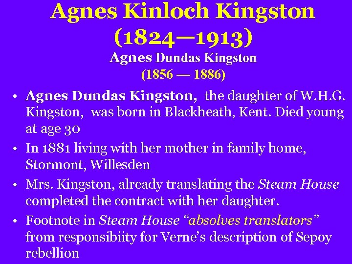 Agnes Kinloch Kingston (1824— 1913) Agnes Dundas Kingston (1856 — 1886) • Agnes Dundas