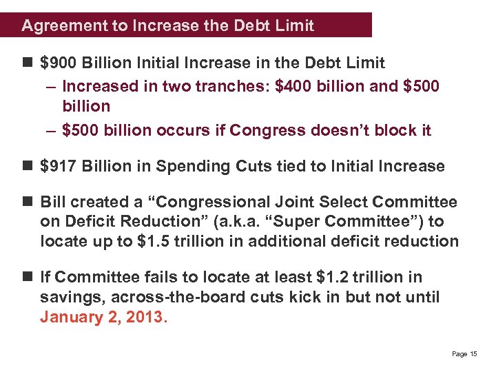 Agreement to Increase the Debt Limit n $900 Billion Initial Increase in the Debt