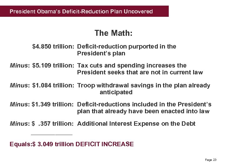 President Obama’s Deficit-Reduction Plan Uncovered The Math: $4. 850 trillion: Deficit-reduction purported in the