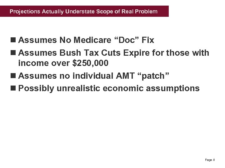Projections Actually Understate Scope of Real Problem n Assumes No Medicare “Doc” Fix n