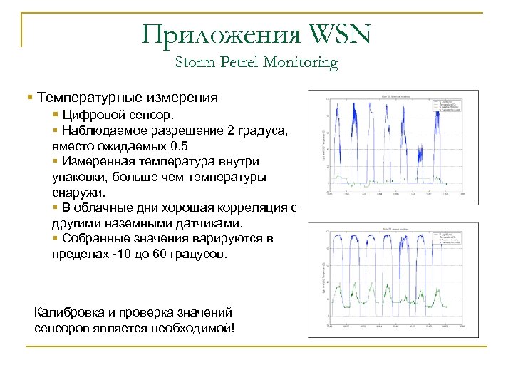 Приложения WSN Storm Petrel Monitoring § Температурные измерения § Цифровой сенсор. § Наблюдаемое разрешение